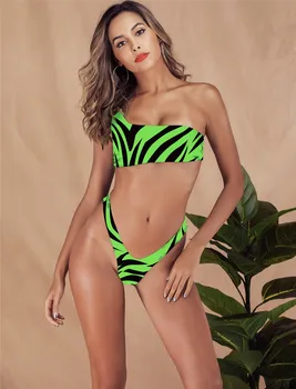 

One shoulder neon green bikini 2020 micro Bandeau swimwear women bathing suit biquini Summer beachwear Push up swimsuit