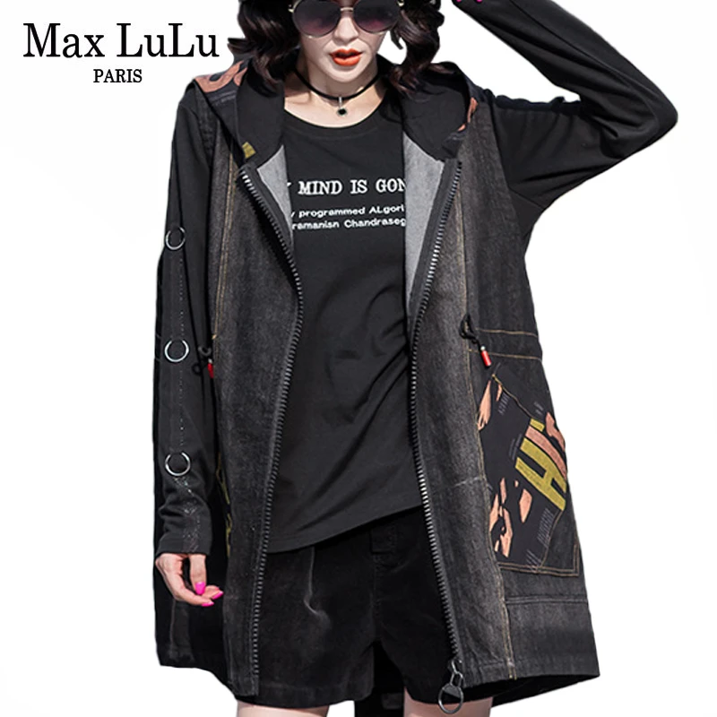 Max LuLu корейская мода уличная одежда с капюшоном Женские винтажные джинсовые