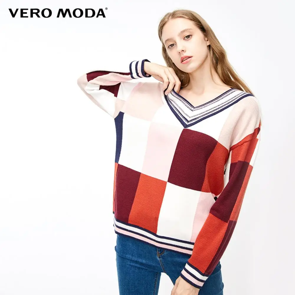 Vero Moda женский жаккардовый свитер с v-образным вырезом в клетку разных цветов | 319113510