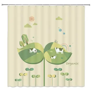 

Fantasy Plant Shower Curtain,Magical Leaf World Organic Pasture Cow Fairy Tale Fabric Bathroom Decor,Hooks Included, ,Green