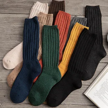 

Solid Color Cotton Socks Autumn/Winter Warm Women's Socks Soft Comfortable Knitted Girls Casual Socks Middle Long Female Sox