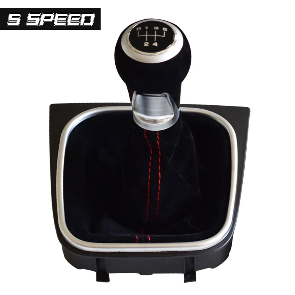 5 Speed Black Boot Новинка, 5, 6 скоростей, в комплекте, ручка переключения передач для Volkswagen VW Golf 5 6 MK5 MK6 R32 GTI 04-09, красный, черный, из мягкой замши - Название цвета: 5 Speed Black Boot