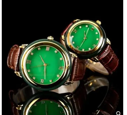 green Jadeiteer jades Stone Male women couples Quartz wristwatch dark green Retro Sweet Simple Watch