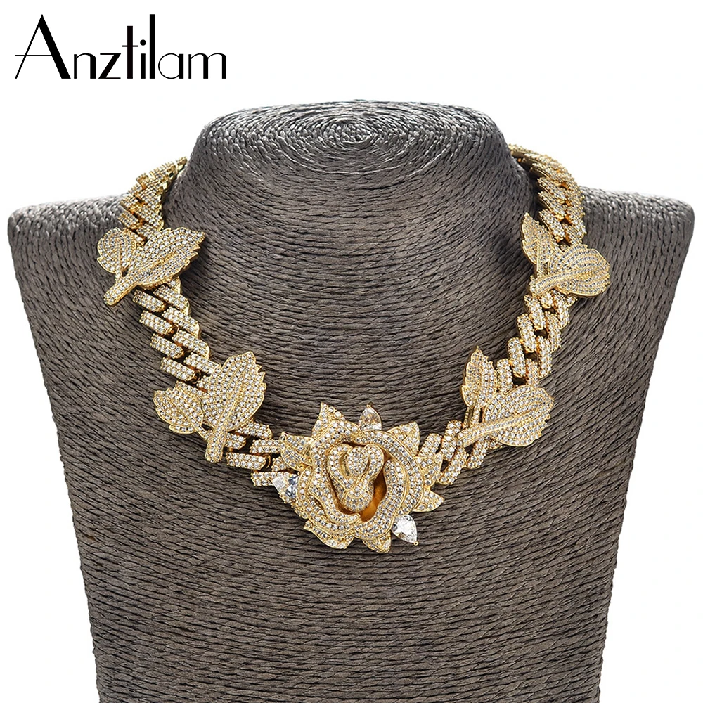 

Подвески в стиле хип-хоп для мужчин и женщин, колье «сделай сам» со сверкающими цветами розы, украшенное Фианитами, готическое панк ожерелье в стиле рэпера