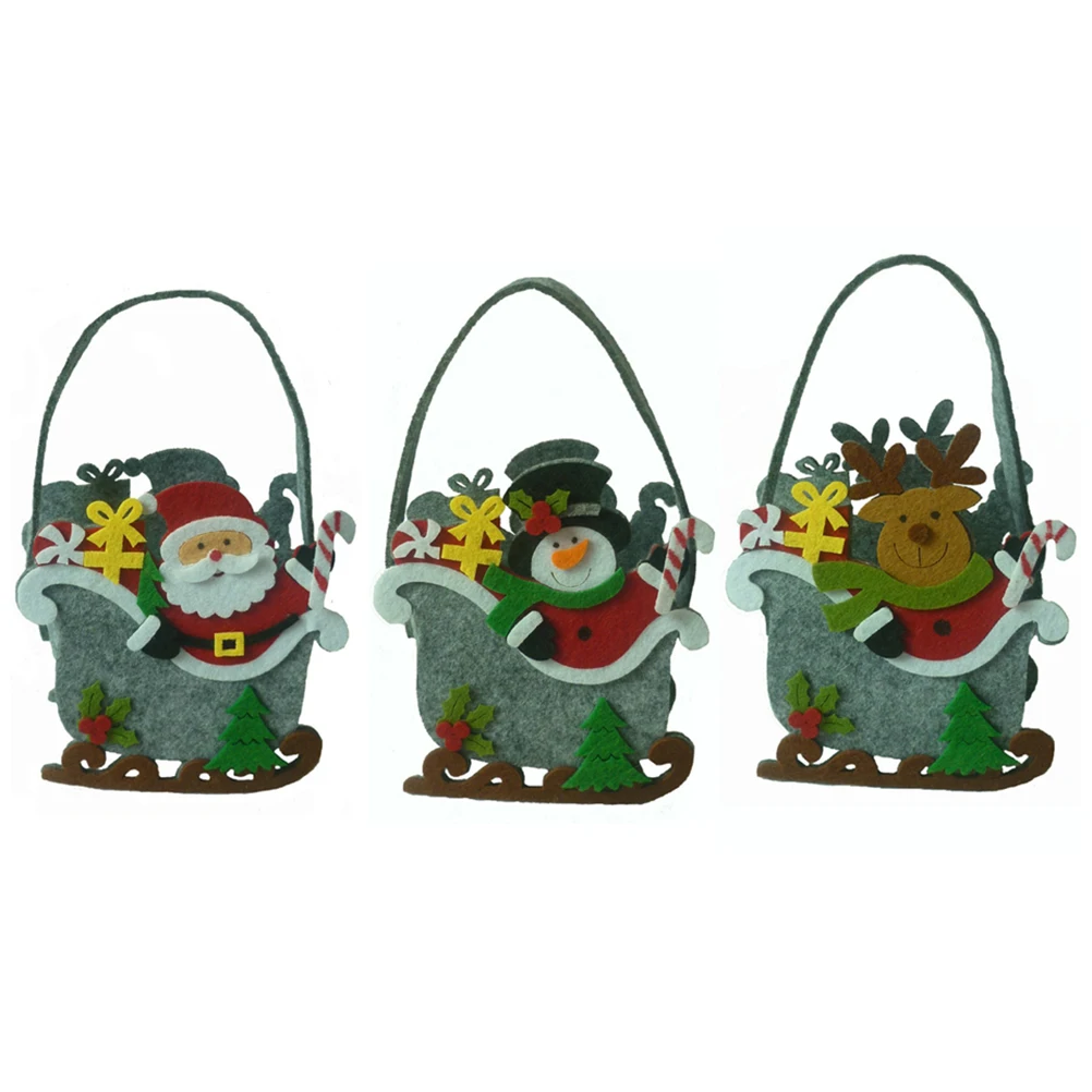 

Christmas Sled Shape Portable Candy Bag Cartoon Deer Pattern Gift Bag Snowman Handbag For Home Party Favors
