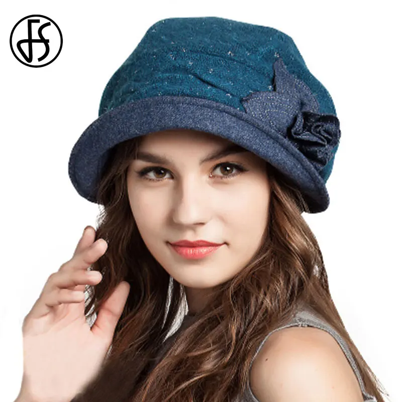 Skup FS nowy zimowy francuski beret kapelusze niebieski pomarańczowy wielbłąd eleganckie kobiety zawijane kwiat składane berety