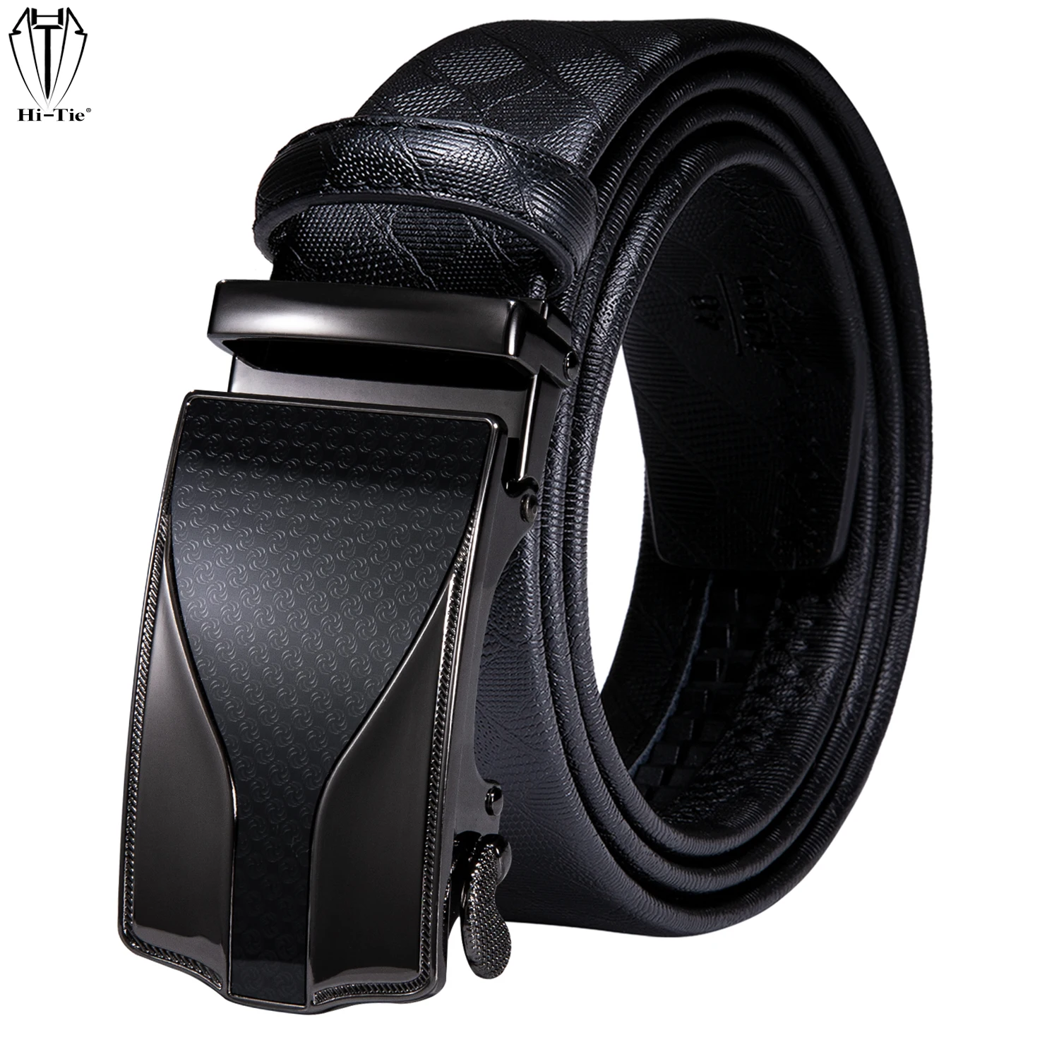 Men's Black Dress Leather Belt Ratchet Automatic Alloy Buckle Replacements