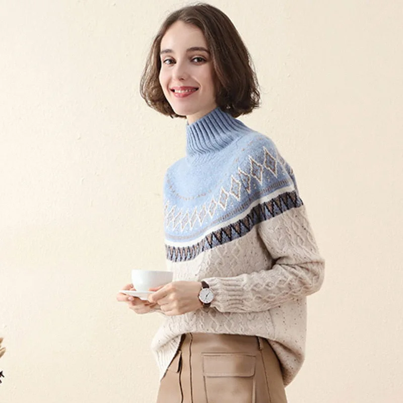

Zoulv Women's Half High Neck Jacquard Thickened Sweater Casual Loose Commuter Knitted Office Lady Sweater 2021 Spring Autumn New