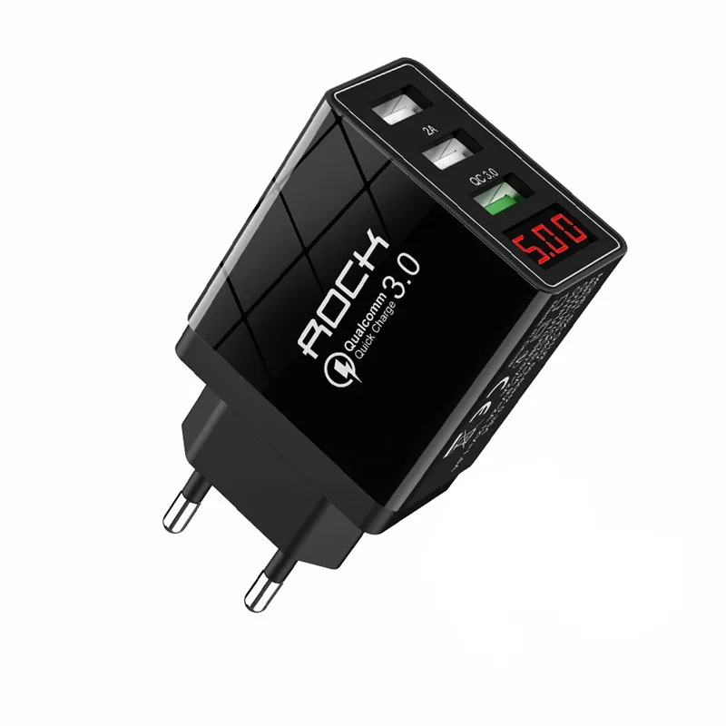 ROCK Quick Charge 3 0 зарядное устройство для телефона USB 30 Вт QC3.0 светодиодный дисплей QC