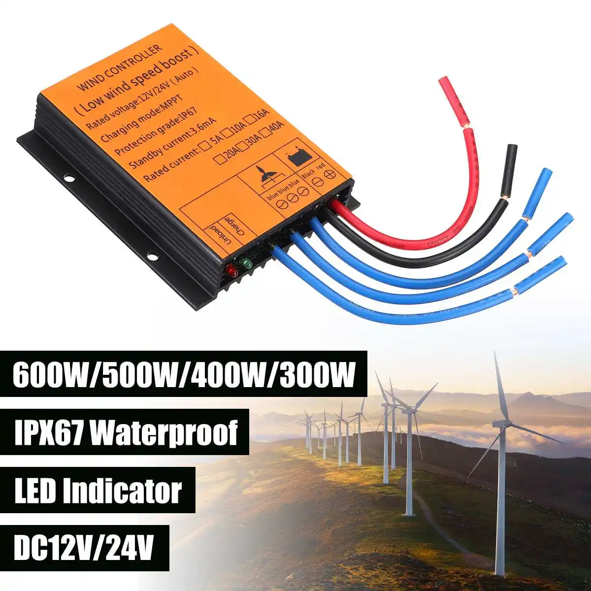 1000W Dc 12V 24V Power Wind Turbine Fernbedienung Batterie IP67 Mppt 500W 