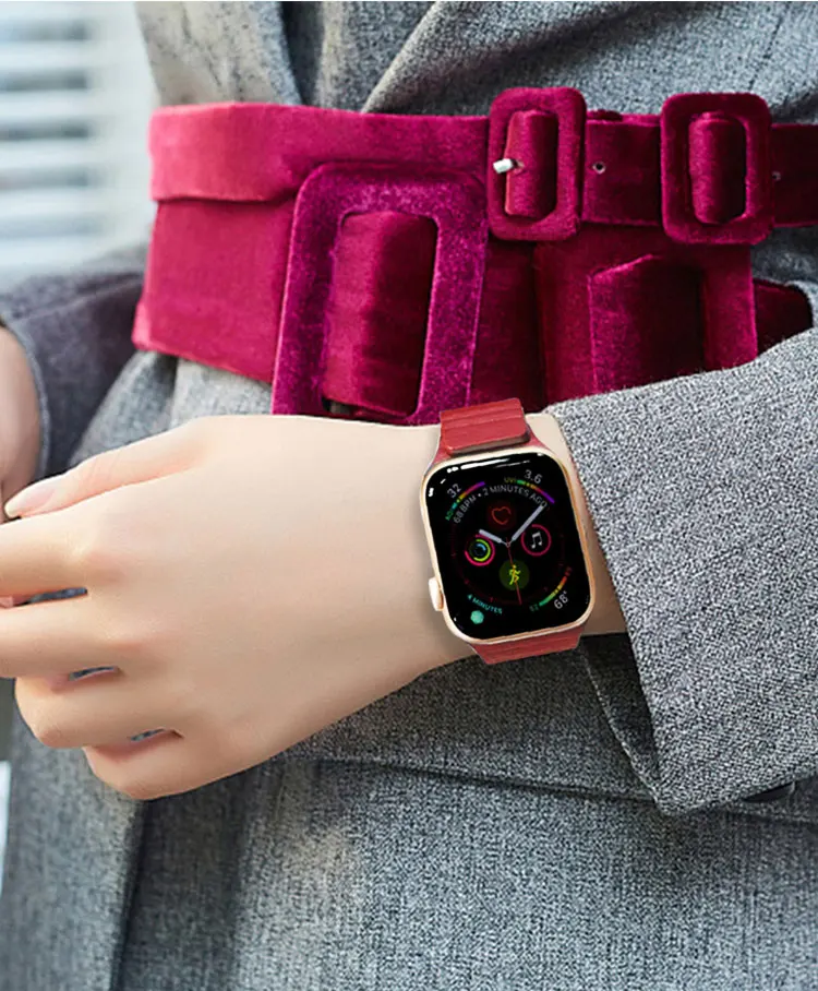 Ремешок с двойной магнитной застежкой для Apple watch 44 мм 40 мм кожаный ремешок iwatch серии 4 5 3 2 42 мм 38 мм Браслет Apple watch 4 5