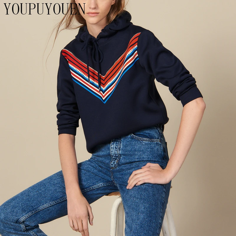 Women Hoodies Sweatshirt Striped Hoody Hooded Long Sleeve Autumn Winter Hoodie Ladies Casual Streetwear Fashion Clothing 2020