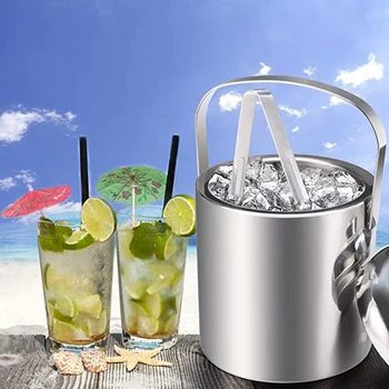 

Ice Buckets with Stainless Steel Ice Tongs,Double Wall Ice Bucket with Lid,Silver Ice Wine Chiller for Bar Paties,Ice Buckets fo