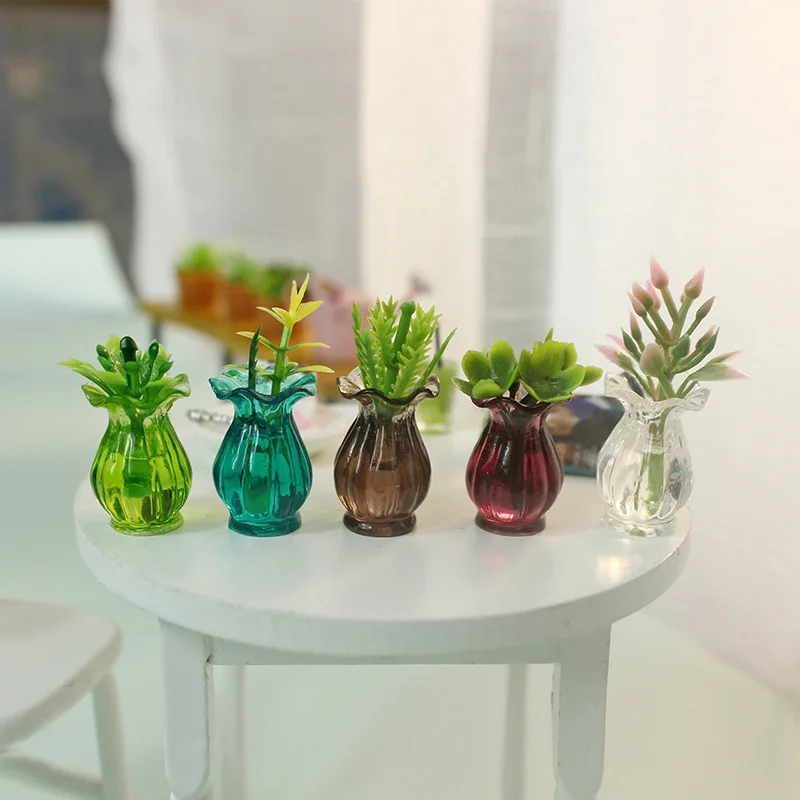 

5pcs 1:12 Dollhouse Plant Pots Miniature Green Potted Miniature Ornament Set for Doll House Pretend Play Toys DIY