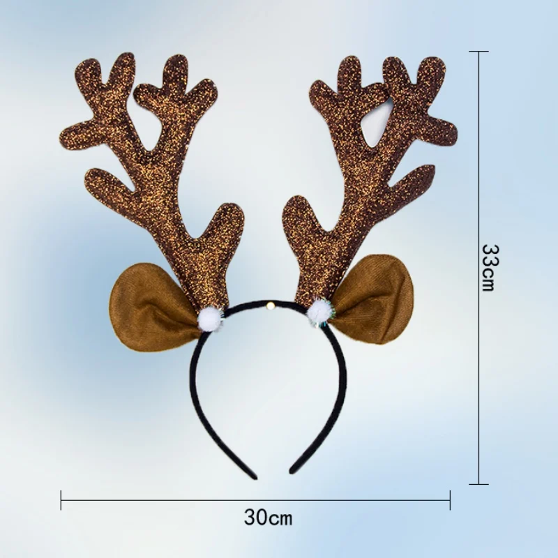 Рождественские коричневые расшитые блестками оленьи рога повязка на голову украшения для волос подарки для дома Рождественское украшение