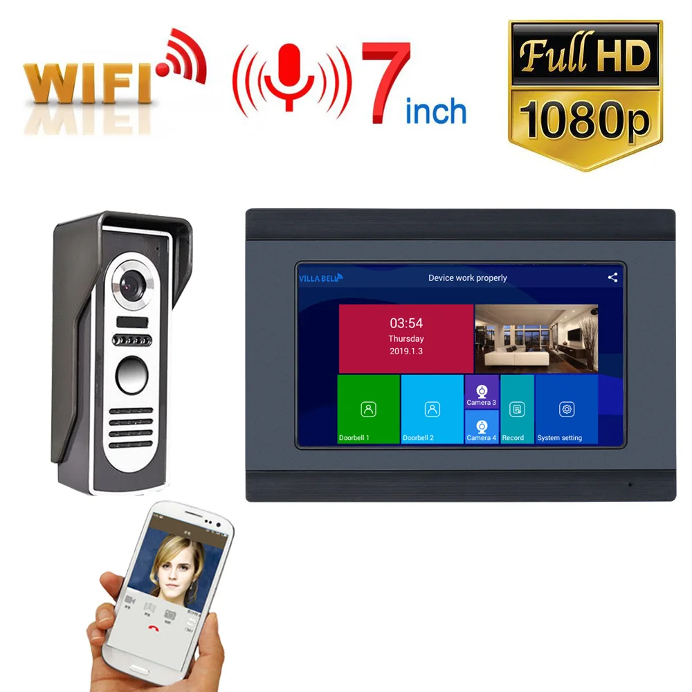 

7" Wired Wifi Video Door Phone Doorbell Intercom Entry System with HD 1080P Wired IR Camera Support Remote APP Intercom Unlock