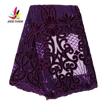 

Velvet Luxury Indian Dress Latest Embroidery Design Fabric African Tulle Lace High Quality Flower Cloth for Women Dress AMY2746B