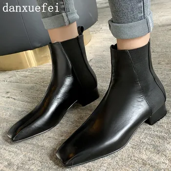 

Women's genuine leather epastic patchwork chelsea boots flats slip-on autumn short booties high quality female comfortable shoes