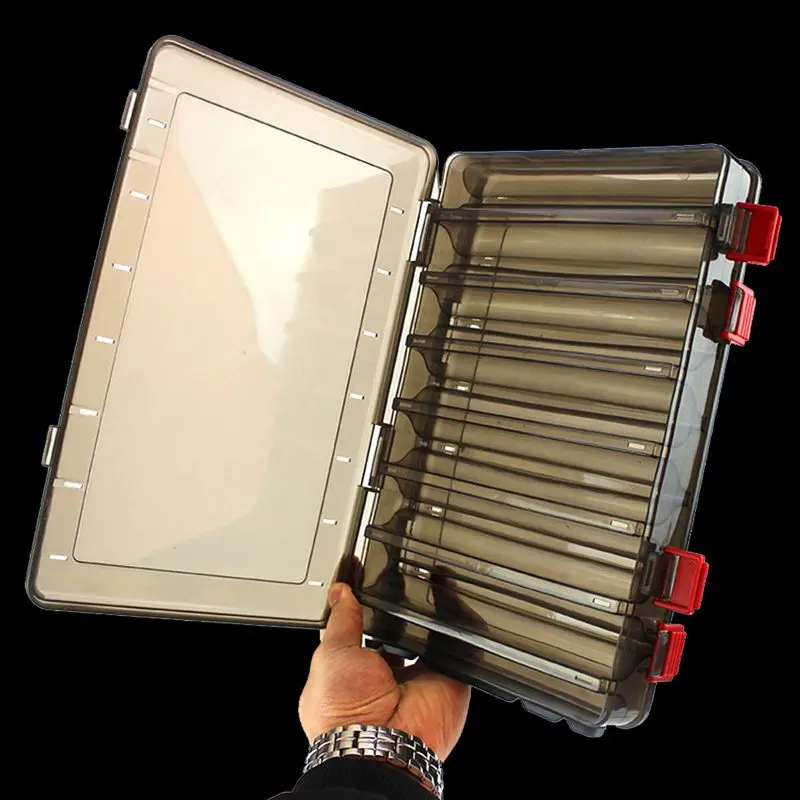 Fishing Double-side Bait Box PP 18.5x27.5x5cm 14 space Plastic Storage Box Wood Shrimp Box Fishing Lure Box