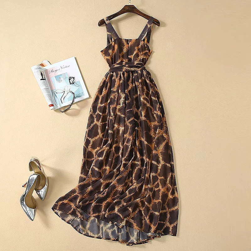 Long Dress Runway High Quality Summer New Women'S Fashion Party Casual Beach Boho Vintage Elegant Chic Sexy Print Sling Dresses