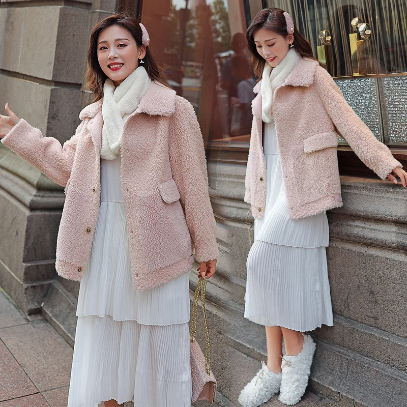 

Lambs Wool Coat Women's 2019 New Style Fur Short Coat Korean-style Elegant Fashionable INS Short Cotton Coat