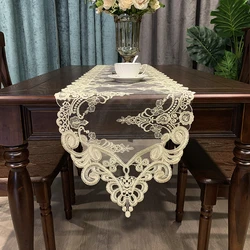 European-style Transparent Lace Embroidered Table Runner Mat TV Cabinet Piano Mantel Cover Christmas Wedding Party Decoration