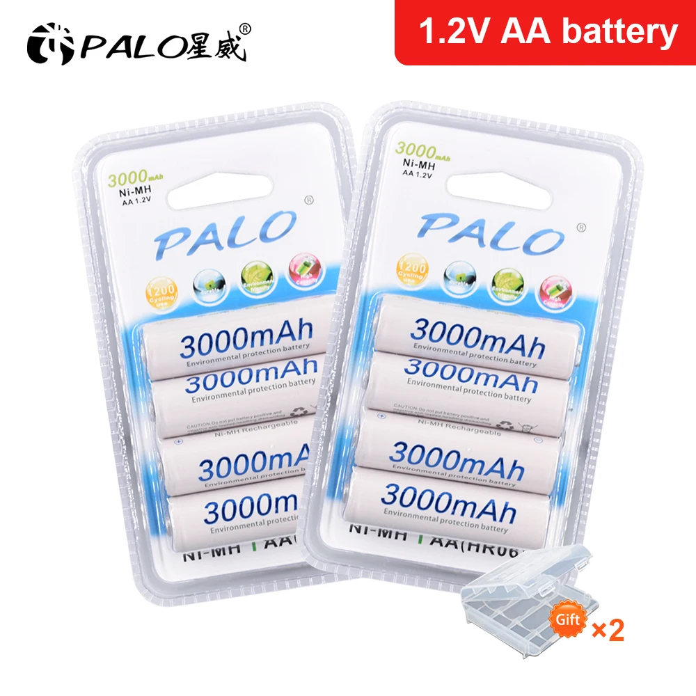 4-24Pcs Batteria Palo Nimh Aa 3000Mah 1.2V 2A Ni-Mh Aa Batterie Ricaricabili Aa Bateria Baterias + Scatola Di Immagazzinaggio Della Batteria Gratuita