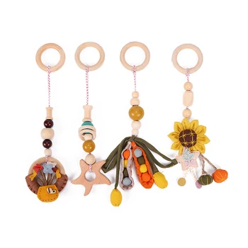 

4Pieces/Set Baby Room Hanging Decoration Toys Wood Gym Play Ring-pull Hanging Ornaments Kids Play Tents Pendant Toys
