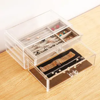 

Acrylic 3-Layers Jewelry Storage Box Drawer Ring Earrings Insert Display Cufflinks Organizer Dustproof Jewelry boxes
