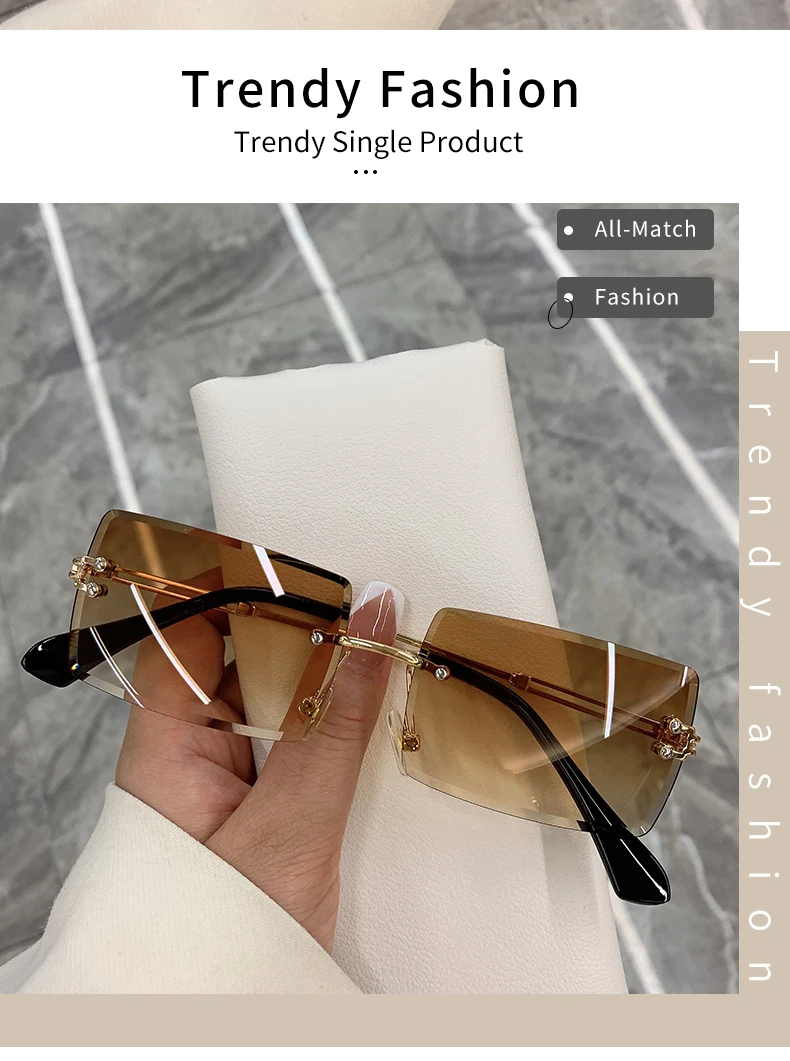 round sunglasses Vintage Fashion 2021 New Sunglasses Rimless Frameless Rectangle Shades Gradient UV400 Summer Traveling Sun Glasses for Women guess sunglasses