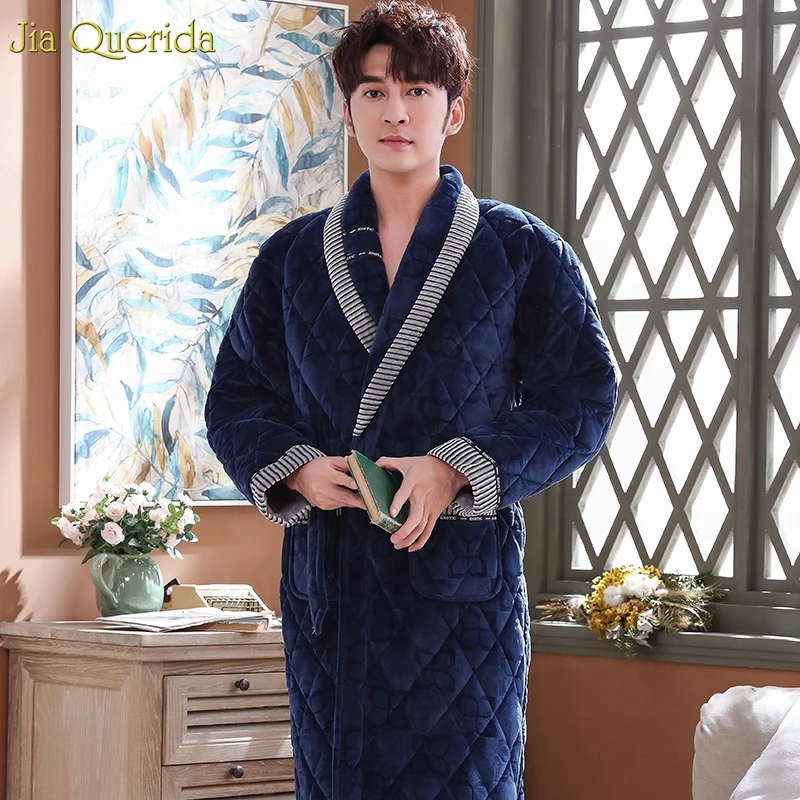 Men Robe Winter Thick Home Wear Long Night Dressing Gown 3 Layer Padded Keep Warm House Coat Luxury Men Bath Robes Velvet Kimono - Цвет: 1651