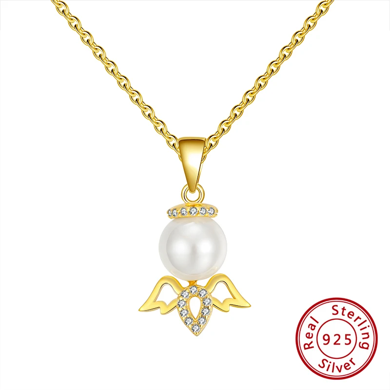 Gold Color ORSA JEWELS, роскошное ожерелье с подвеской из искусственного жемчуга S925, подвеска в форме ангела с прозрачным цирконием АААА, уникальные блестящие ювелирные изделия SN183 - Цвет камня: Gold Color