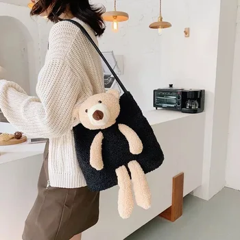 

Autumn Winter Single Shoulder Bag 2020 New Arrival Fashion Bucket Bag Cute Bear Simple Design All Match Crossbody Bag