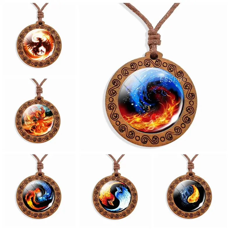 Женское винтажное ожерелье Yin украшения Yang Fire and Water Fish Phoenix Photo Glass с