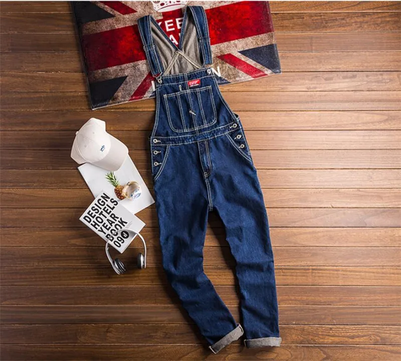 branded jeans for men Jeans Men 2022 New Modis Korean version of Tooling Jumpsuits Men's one-piece Bib Blue Denim trousers more size S-XXL black ripped jeans mens