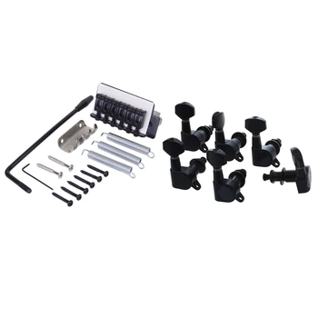 

6Pcs Sealed Guitar String Tuning Pegs Tuners Machine Heads 6R & 1pcs Black Tremolo Bridge Set for Electric Guitar