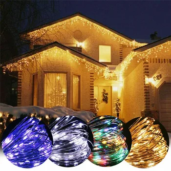 

Dimmable LED Outdoor Solar String Lights Waterproof LED Light String Copper Fairy Holiday Christmas Party Garland Solar Garden