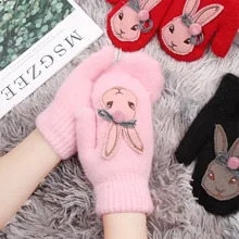 Модные брендовые перчатки из кролика с героями мультфильмов, зимние детские толстые теплые перчатки для девочек, милые шерстяные варежки из кроличьей шерсти
