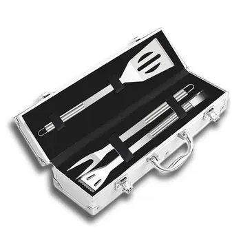 

3 Pcs BBQ Grill Utensil Tools Set Reinforced Tongs Stainless Steel Barbecue Gril X6HC