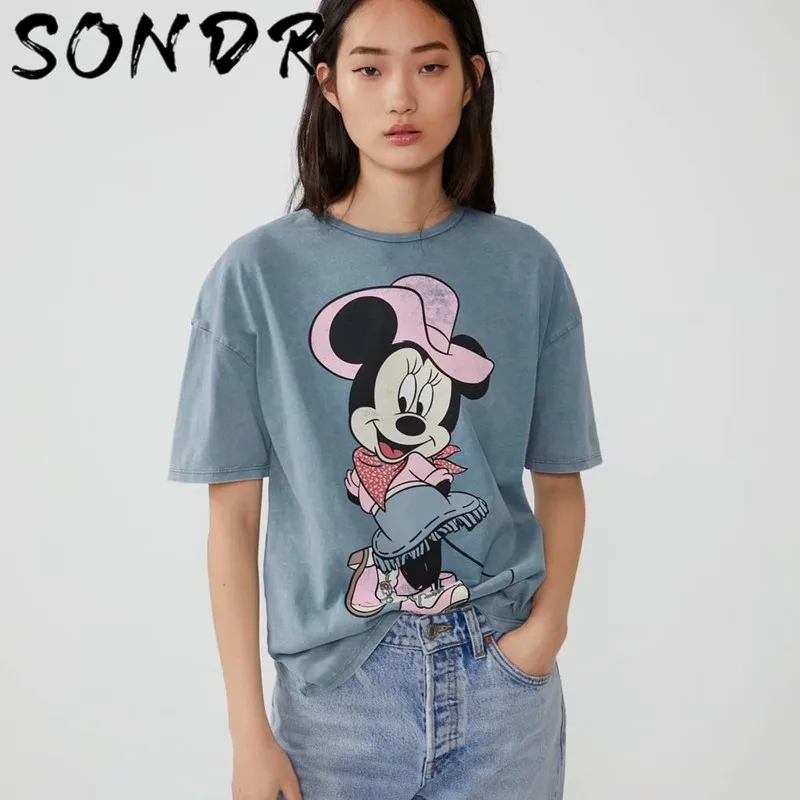 Summer Fashion T-shirt Women harajuku streetwear cartoon print Lion King O-neck loose angel tshirt Female Tops plus size