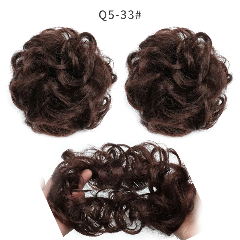 MERISIHAIR, вьющиеся резинки для волос, шиньон, с резинкой, коричневый, серый, синтетические волосы, кольцо, обруч на грязные пучки, хвосты - Цвет: 33