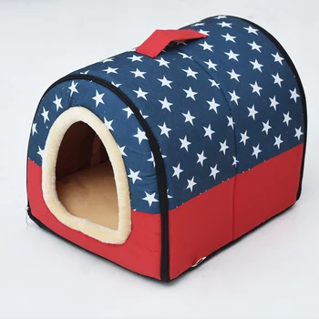 

Folding Dog House Nest Puppy Warm Cloth Stars Striped Waves Point Travel Kennels Portable Sleeping Mat Indoor For Pets Cat Bed