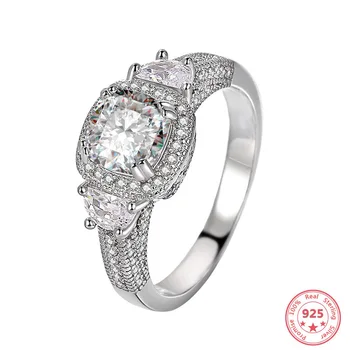 

925 Silver Color VS2 2 Ct Carat Diamond Ring for Women Luxury Anillos De Wedding Bizuteria Gemstone Silver 925 Jewelry Ring Box