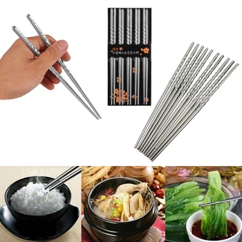 

5 Pairs Stainless Steel Thread Chopsticks Chinese Chopsticks Set Metal Non-Slip Design Kitchen Tool Portable Reusable Chopsticks