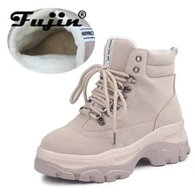 Fujin/брендовая новая осенне-зимняя обувь; женские кроссовки из натуральной кожи на плоской платформе; плюшевые зимние женские брендовые белые туфли