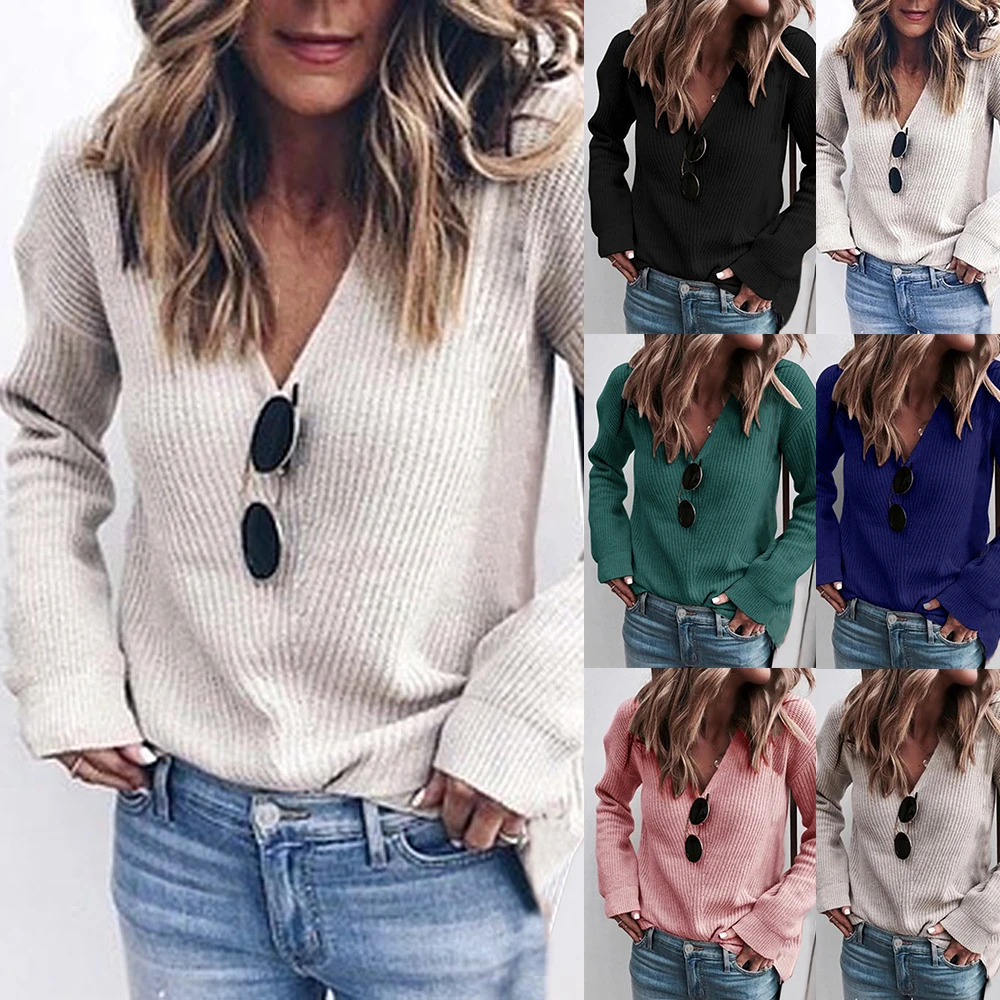 2020 Sweaters Knitted Autumn Winter Sweater Women Office Vintage Pullover White With Black Sweater Women V Neck Sweater Female