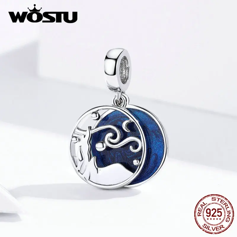WOSTU, новая мода, 925 пробы, серебро, звездное небо, голубые шармы, подходят к оригинальному браслету, кулон, бусы, Аутентичные, S925 ювелирные изделия CQC1389