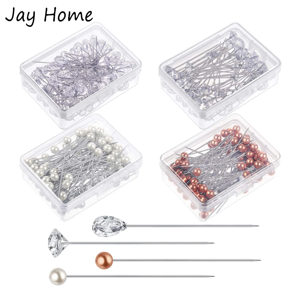 100PCS Bouquet Pins Pearl Corsage Crystal Diamond Head Pins 65MM Straight  Head Pins for DIY Wedding Crafts Jewelry Decoration