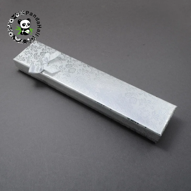 02 Silver Pandahall 12 шт. прямоугольник бантом картон коробочки для ожерелий коробка для ювелирных изделий бисер браслеты или Браслеты с губка внутри жемчуг 215x43x24 мм 5 цветов - Цвет: 02 Silver