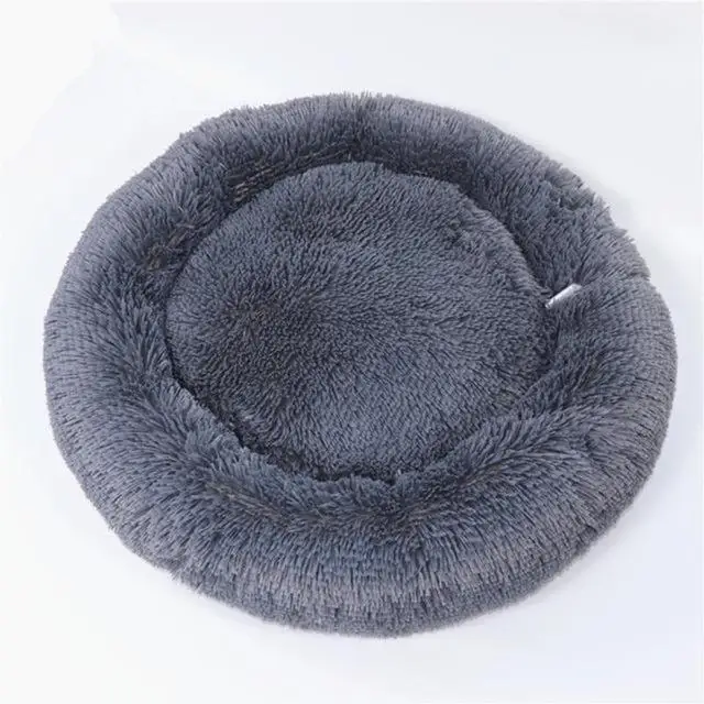 Зимняя согревающая пушистая круглая кровать для собаки коврики моющиеся кошачий домик дышащий лежак диван для маленьких собак супер мягкие плюшевые питомники для домашних животных - Цвет: Black